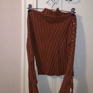 Burnt Orange Cropped Bell-Sleeve TurtleNeck